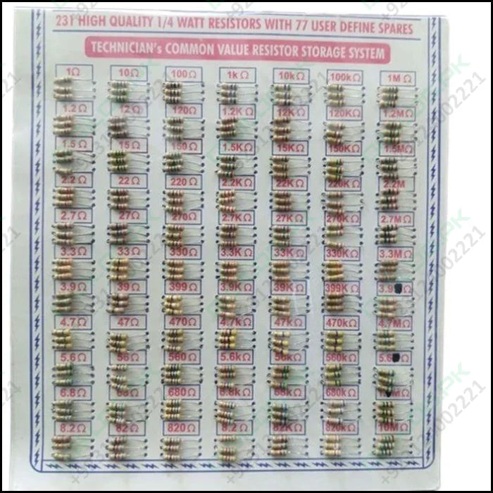 231 Pcs Mix Resistor 1/4 Watt With 77 User Define Spares