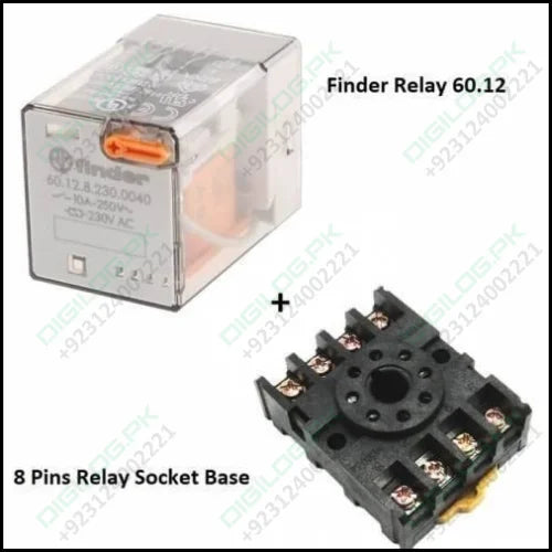 Finder Relay 220vac 60.12 With 8pin Rail-mount Socket Base