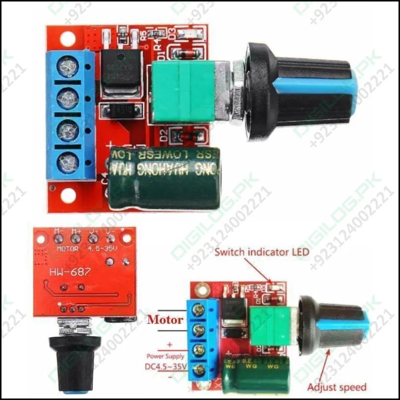 Hw-687 5a Mini Dc Motor Pwm Speed Controller Module Dimmer