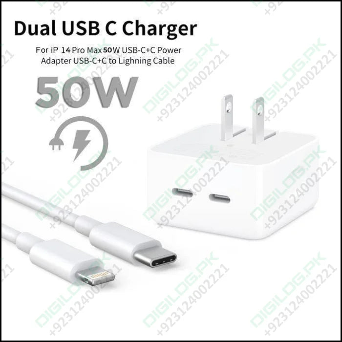 Iphone 14 Pro 50w Usb-c+c Power Adapter With Usb-c