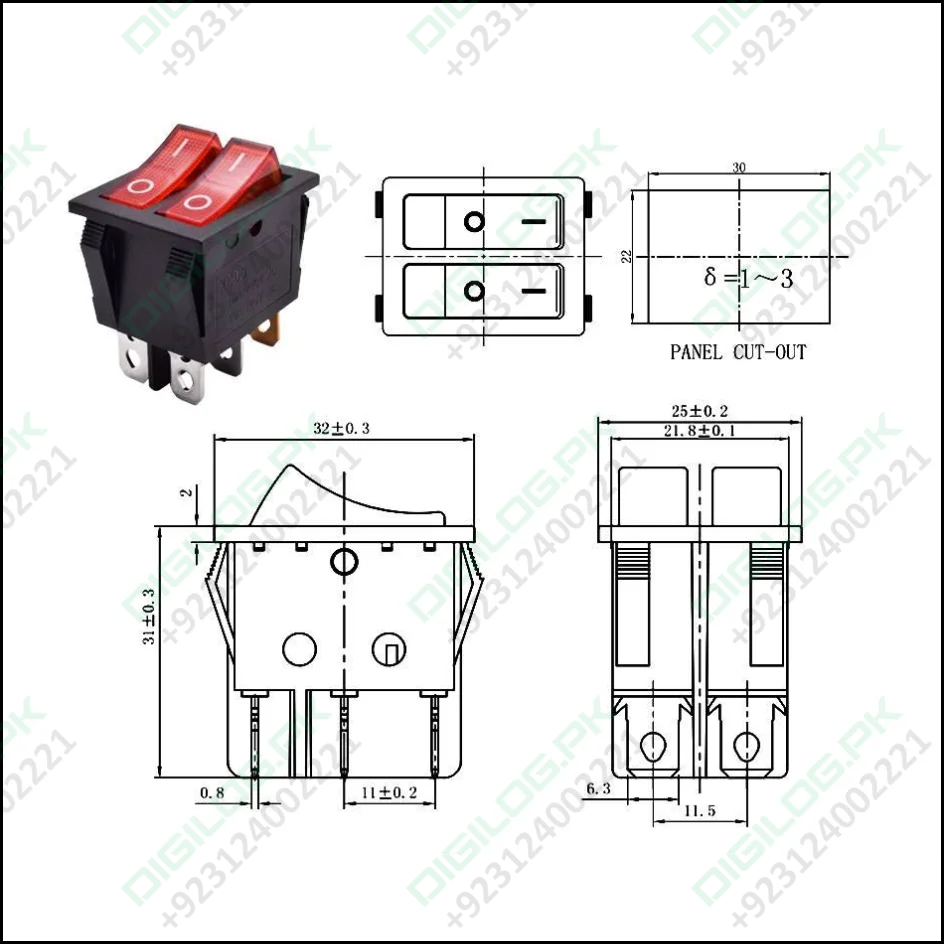 Kcd6 Plastic Dual Push Button Rocker Switch 6 Pin 12v 220v