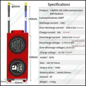 Lifepo4 15s 48v 100a Dc Daly Smart Bms In Pakistan