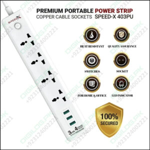 Speed X403pu Premium Portable Power Strip 4socket 3usb Port