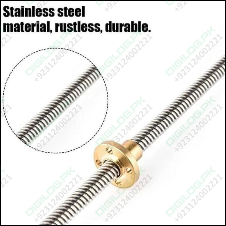 T8 250mmx8mm Screw Threaded Rod With Brass Nut