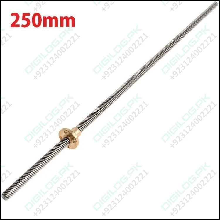 T8 250mmx8mm Screw Threaded Rod With Brass Nut