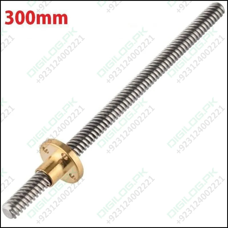 T8 300mmx8mm Screw Threaded Rod With Brass Nut